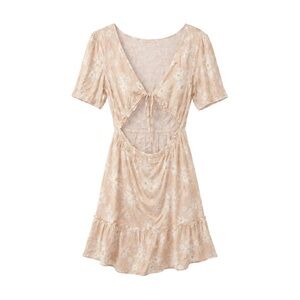 ILLA ILLA Floral Cutout Tie Front Mini Dress L | Cottagecore Milkmaid Ruffle